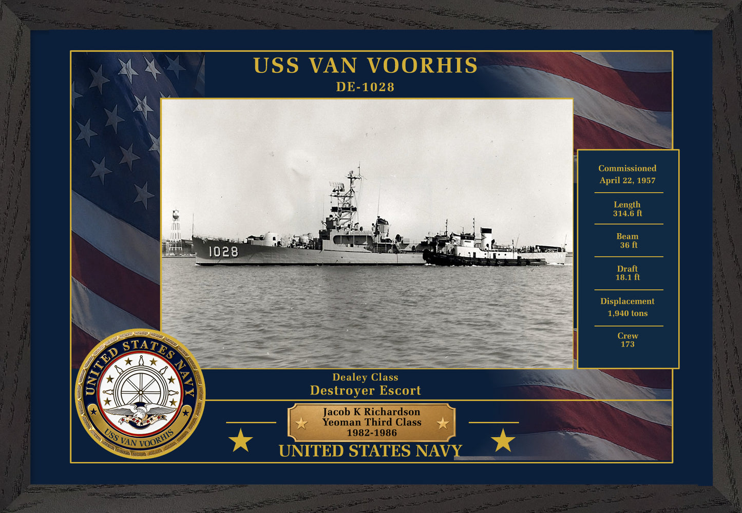 USS Van Voorhis DE-1028 Framed Patriotic Photo