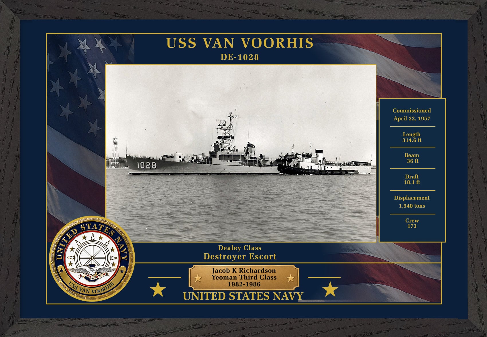 USS Van Voorhis DE-1028 Framed Patriotic Photo