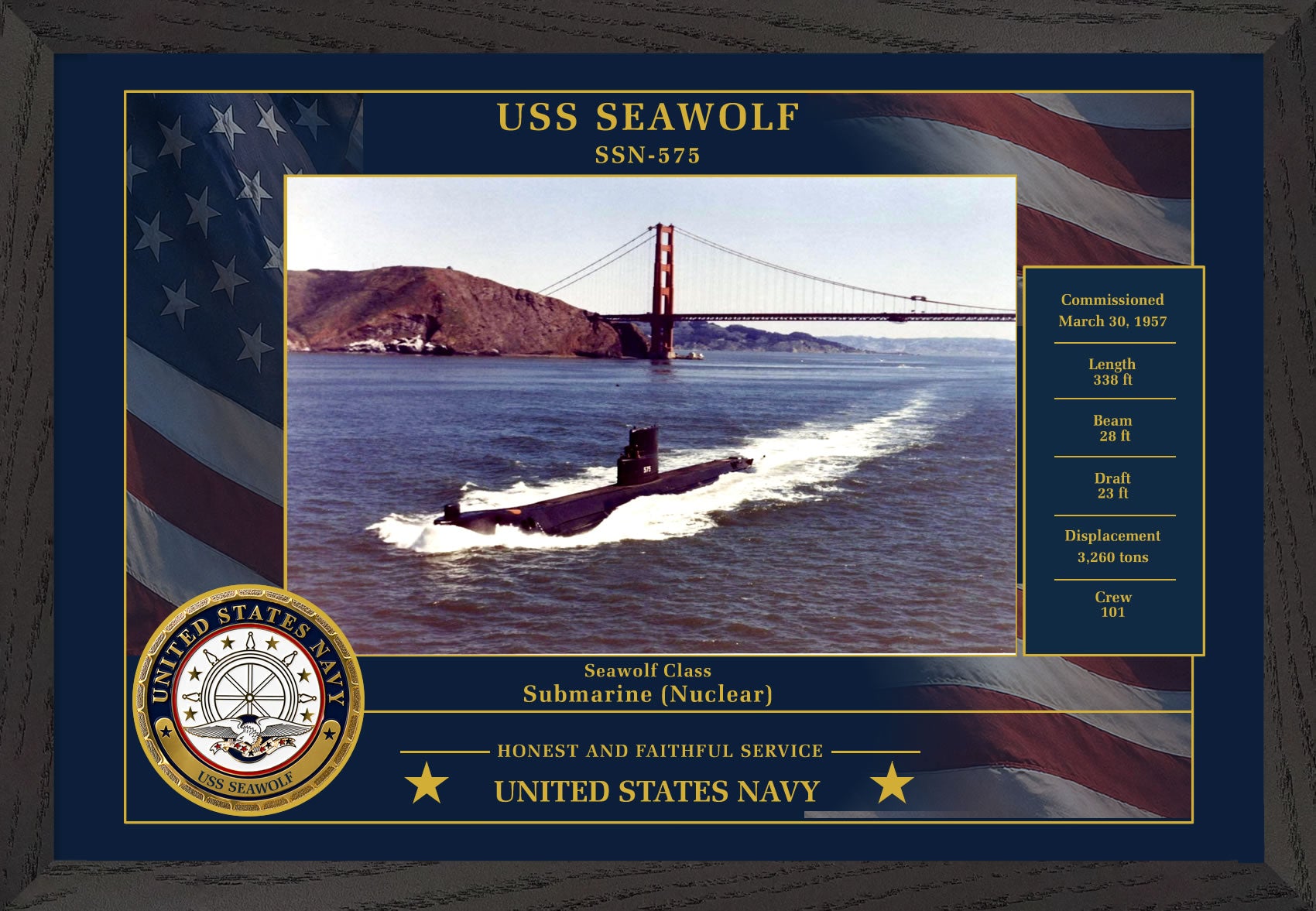 USS Seawolf SSN-575 Framed Patriotic Photo