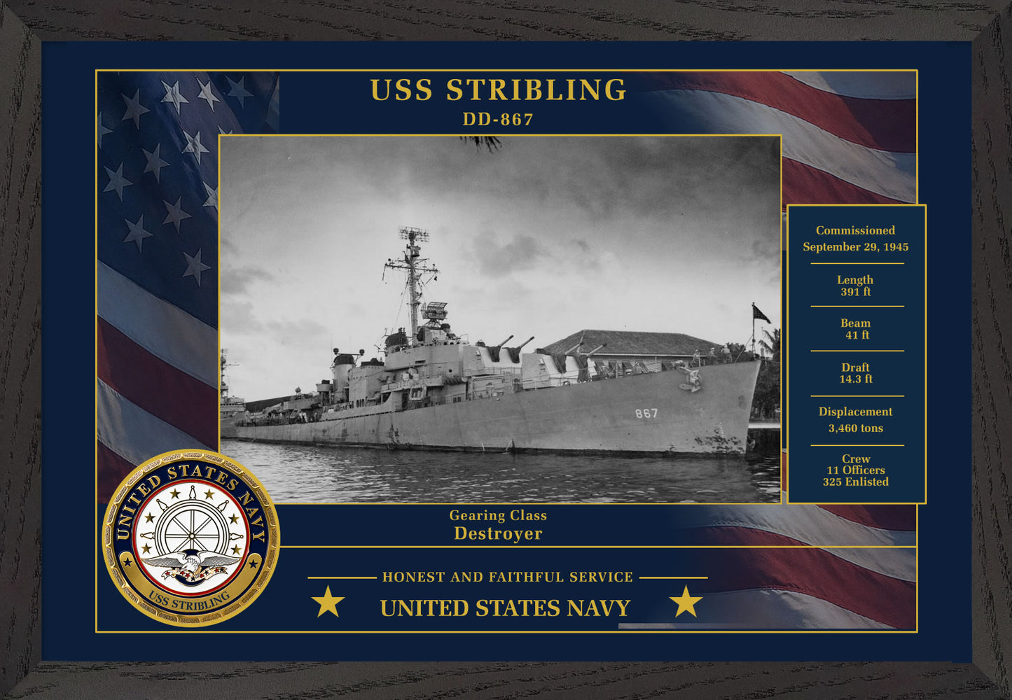 USS Stribling DD-867 Framed Patriotic Photo