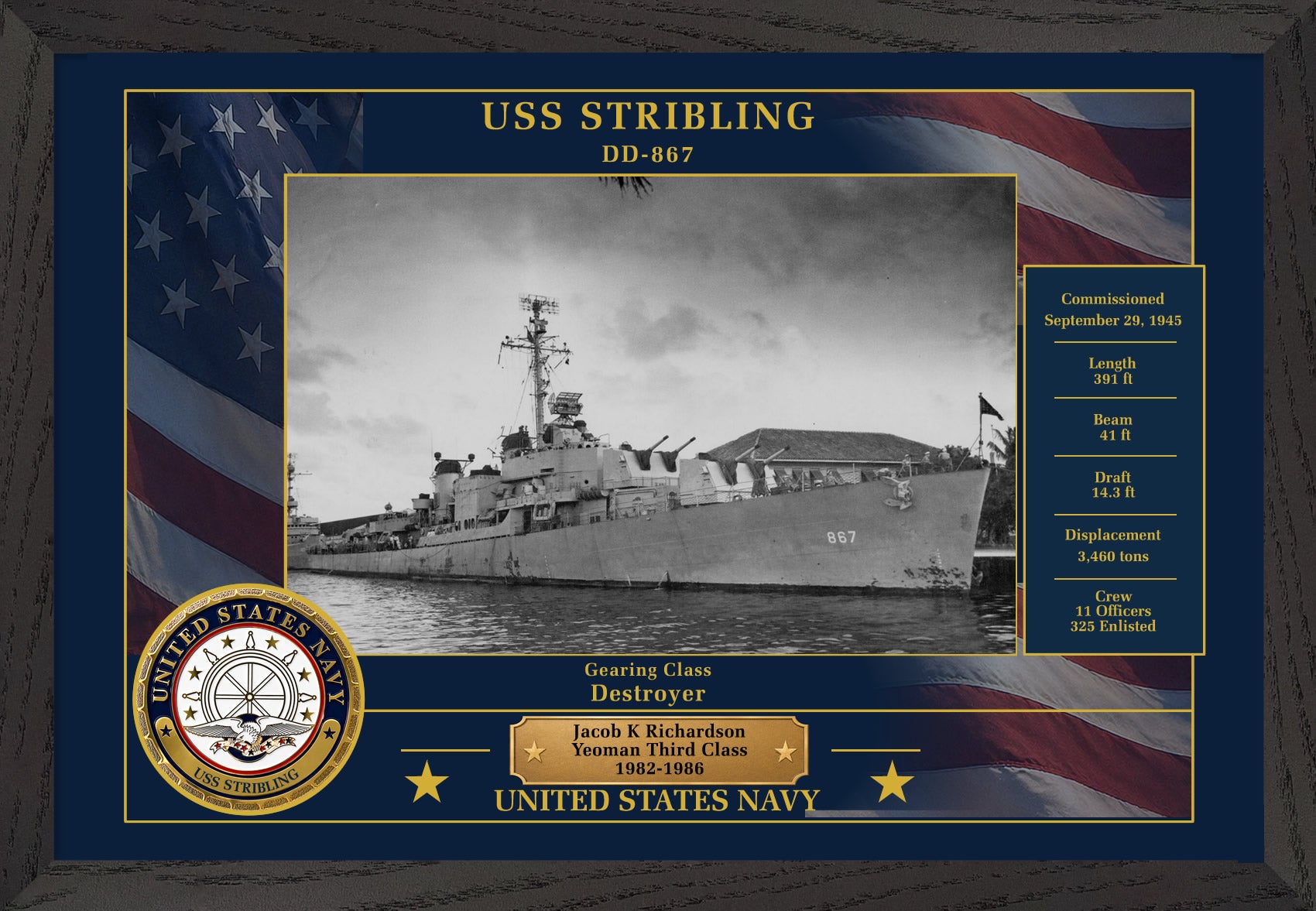 USS Stribling DD-867 Framed Patriotic Photo