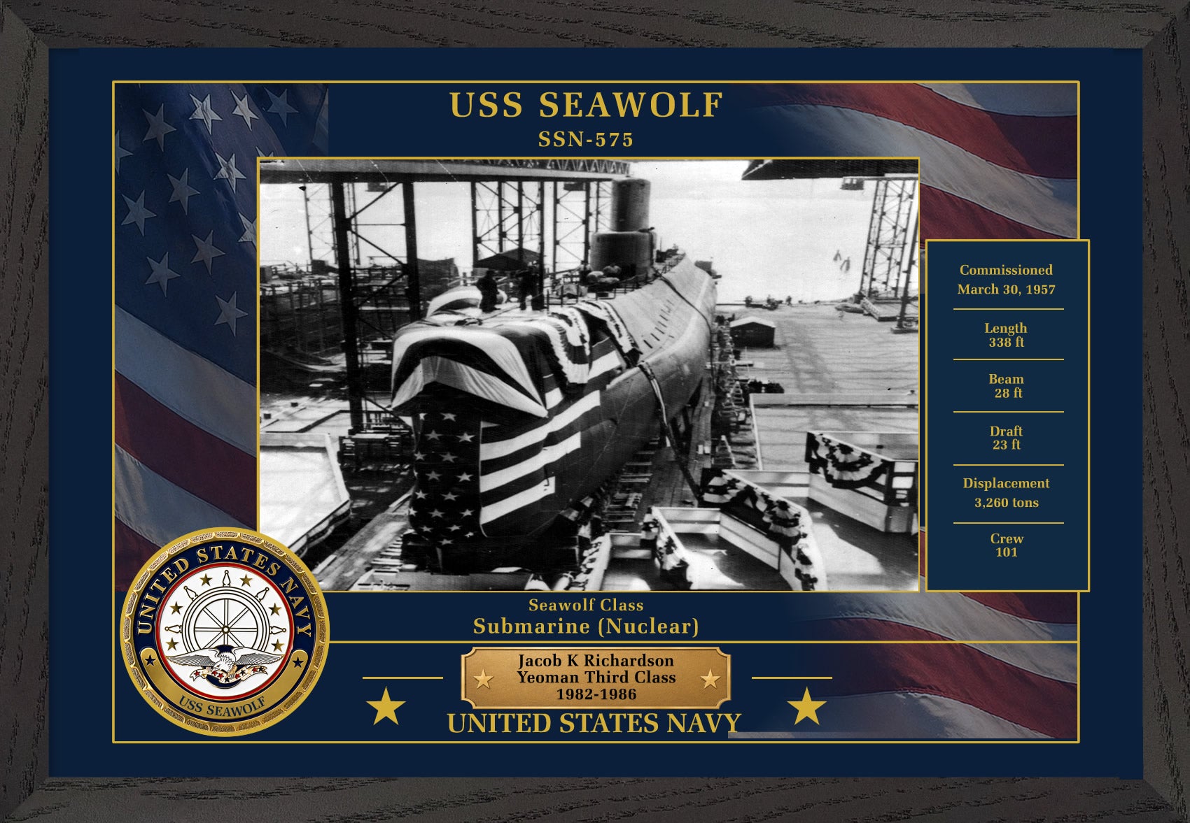 USS Seawolf SSN-575 Framed Patriotic Photo