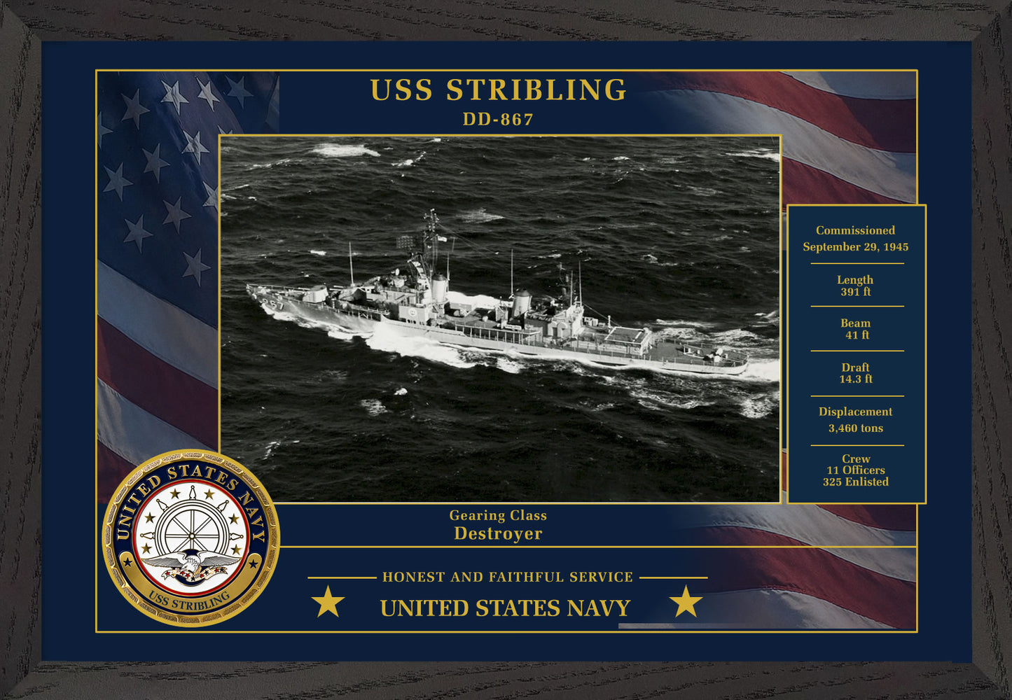 USS Stribling DD-867 Framed Patriotic Photo