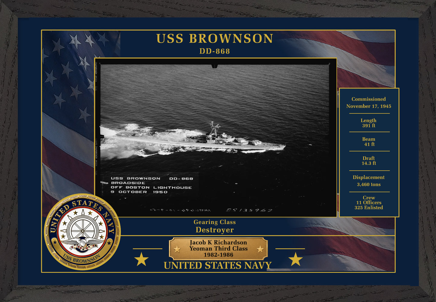 USS Brownson DD-868 Framed Patriotic Photo