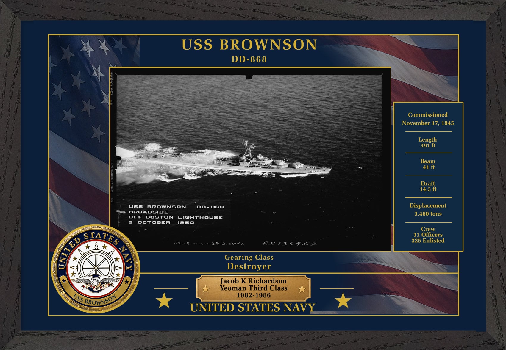 USS Brownson DD-868 Framed Patriotic Photo