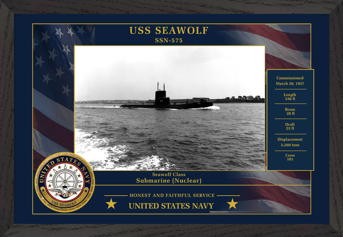 USS Seawolf SSN-575 Framed Patriotic Photo