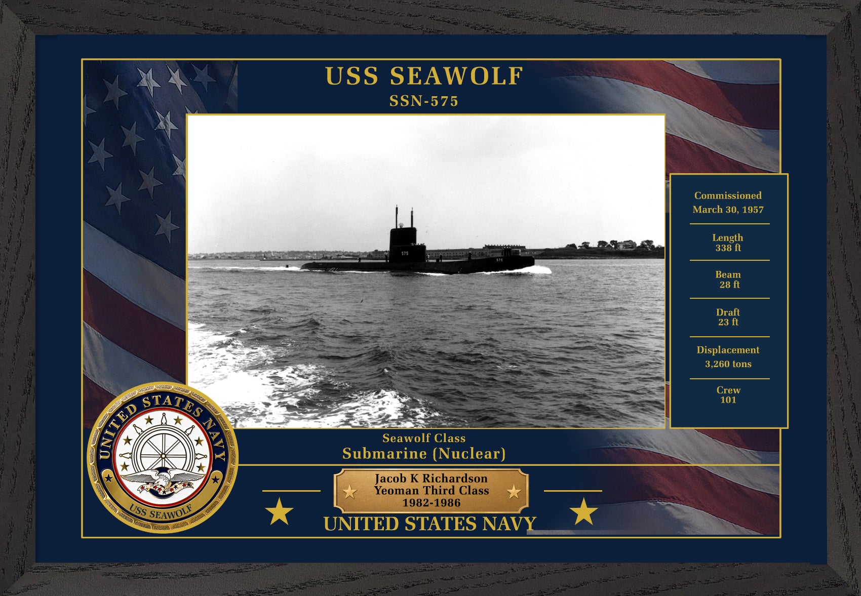 USS Seawolf SSN-575 Framed Patriotic Photo