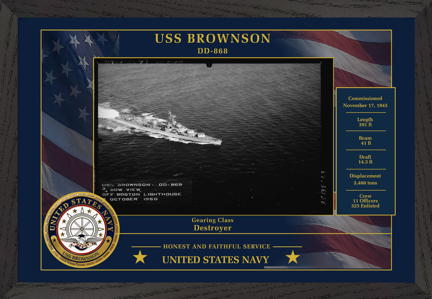 USS Brownson DD-868 Framed Patriotic Photo