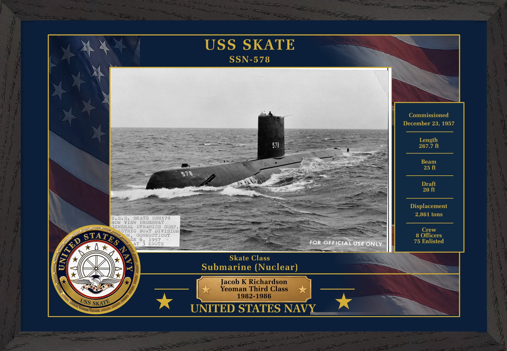 USS Skate SSN-578 Framed Patriotic Photo