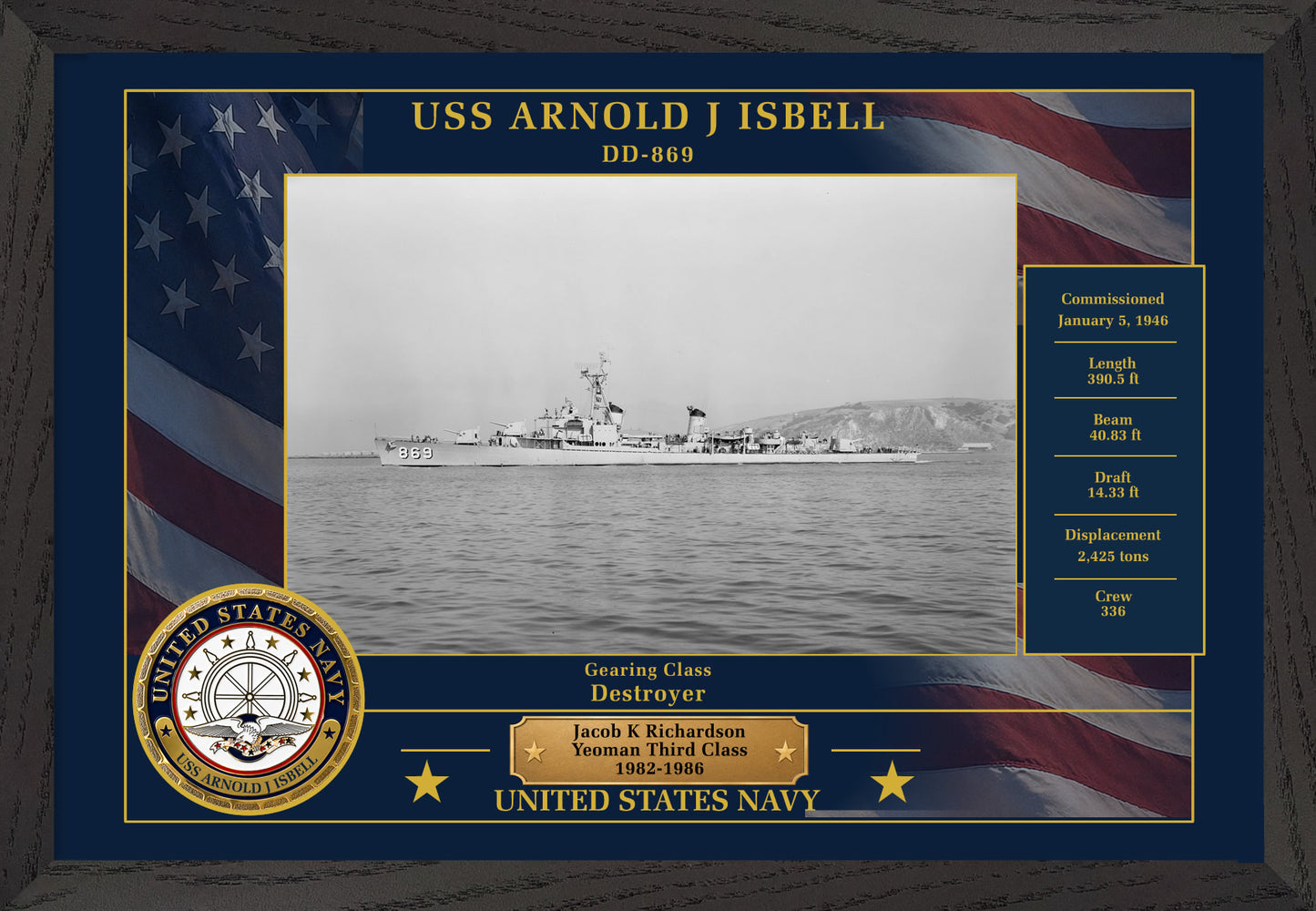 USS Arnold J Isbell DD-869 Framed Patriotic Photo