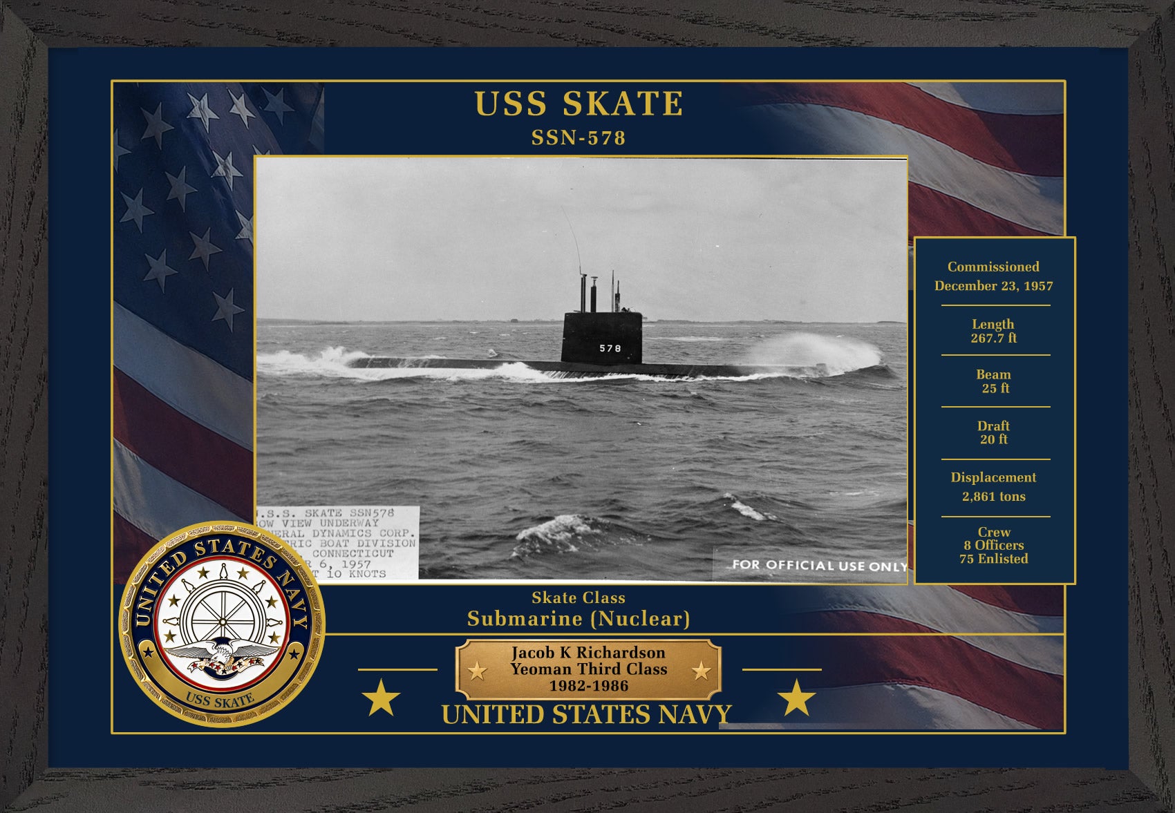 USS Skate SSN-578 Framed Patriotic Photo