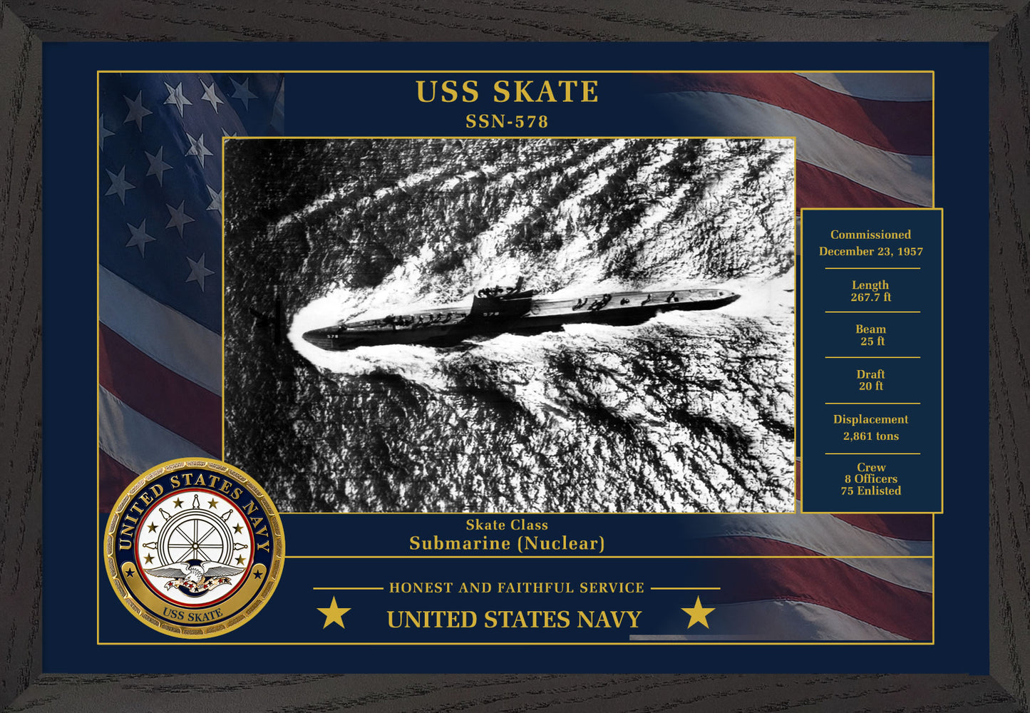 USS Skate SSN-578 Framed Patriotic Photo