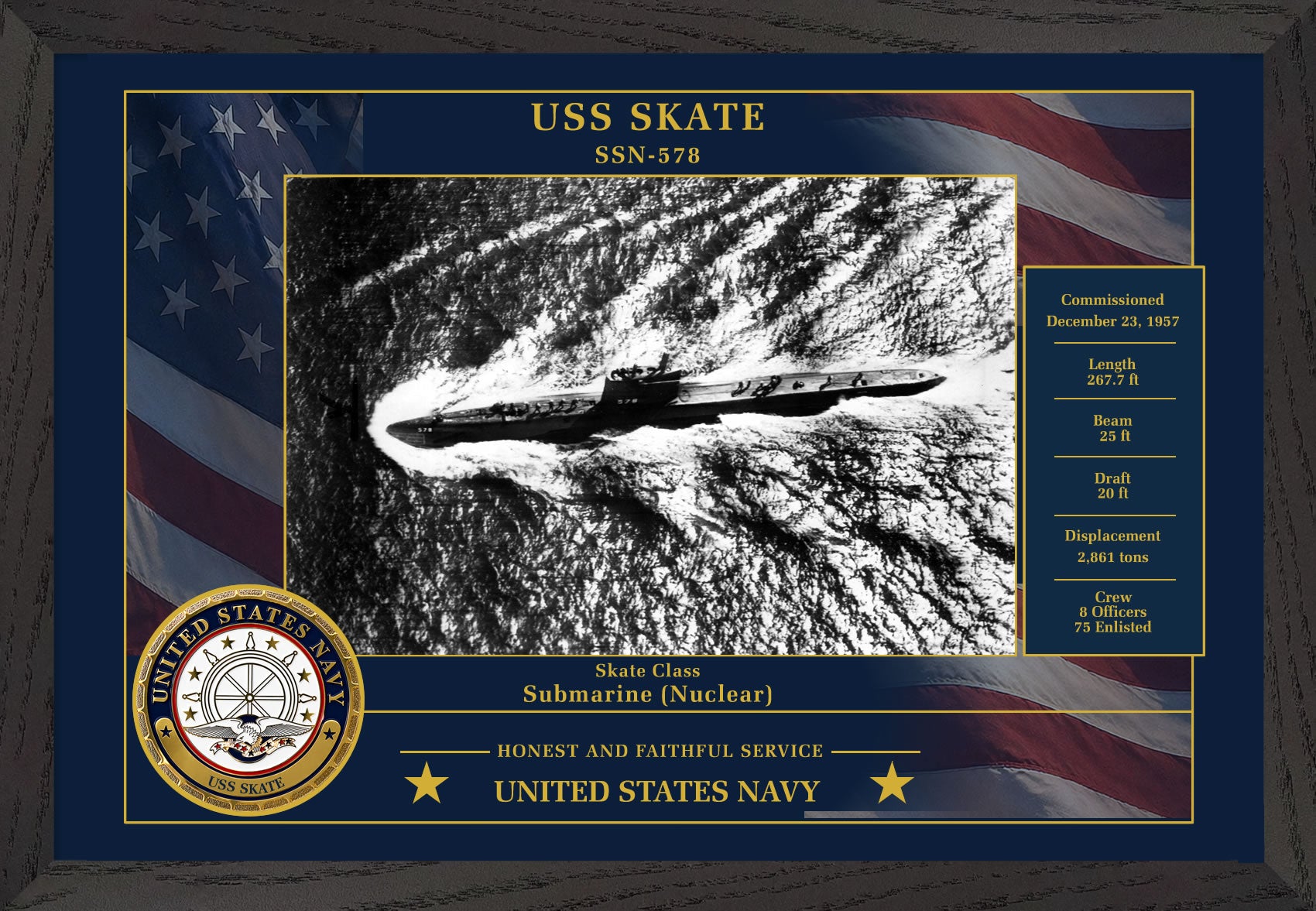 USS Skate SSN-578 Framed Patriotic Photo