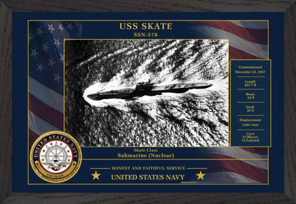 USS Skate SSN-578 Framed Patriotic Photo