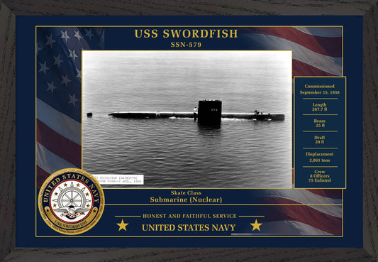 USS Swordfish SSN-579 Framed Patriotic Photo