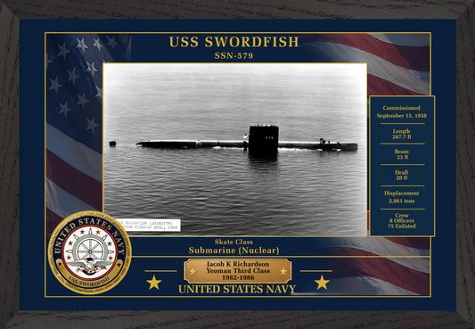 USS Swordfish SSN-579 Framed Patriotic Photo