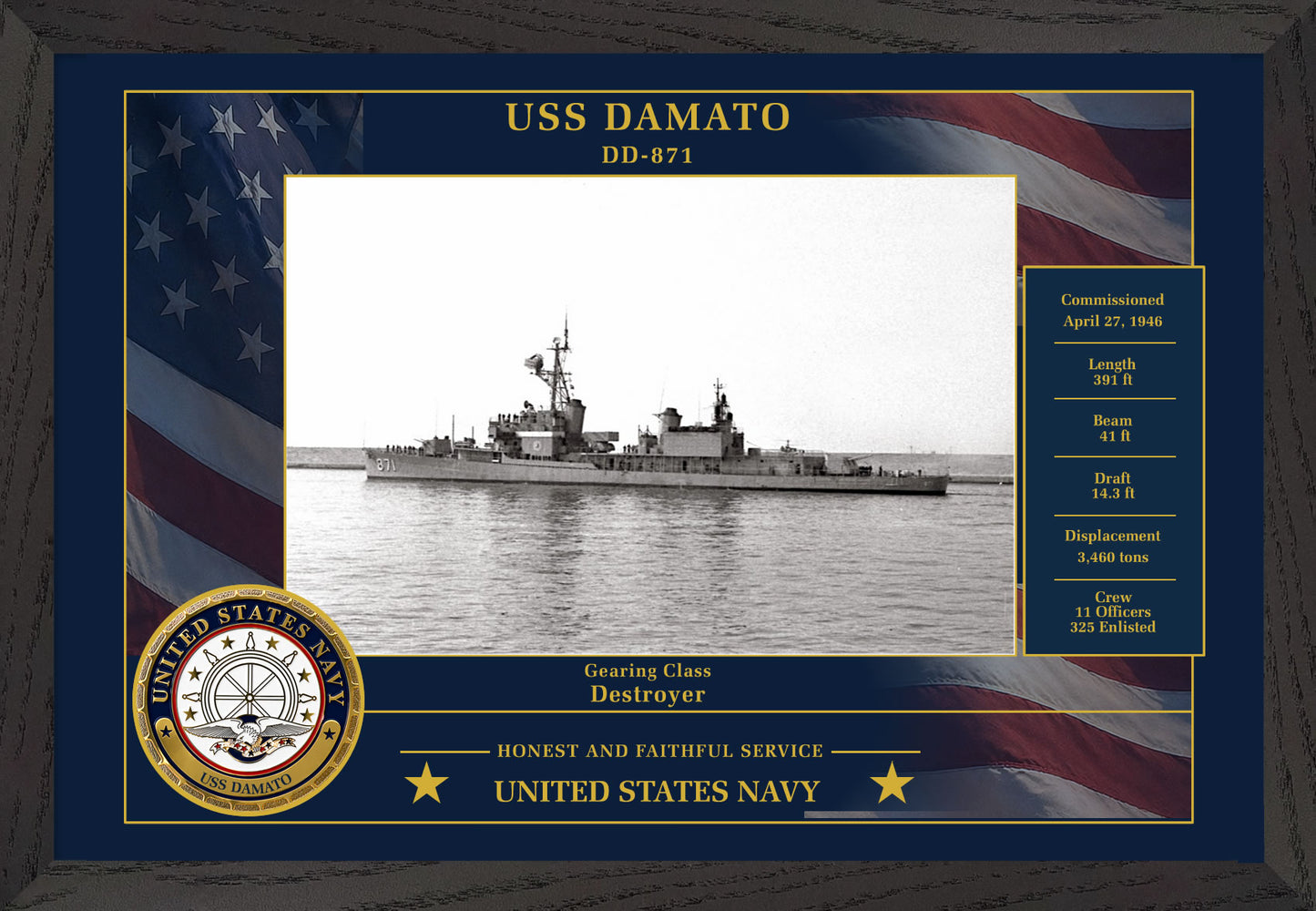 USS Damato DD-871 Framed Patriotic Photo