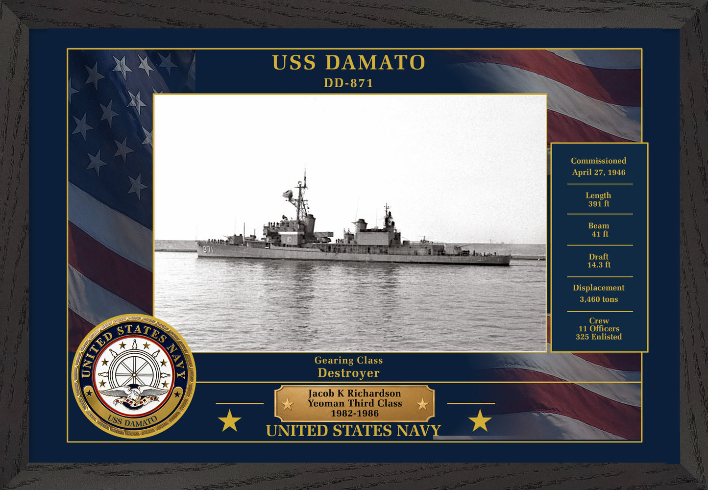 USS Damato DD-871 Framed Patriotic Photo