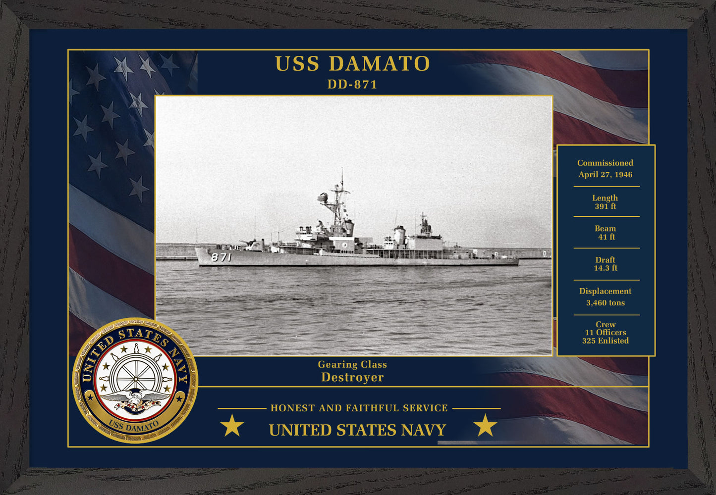 USS Damato DD-871 Framed Patriotic Photo