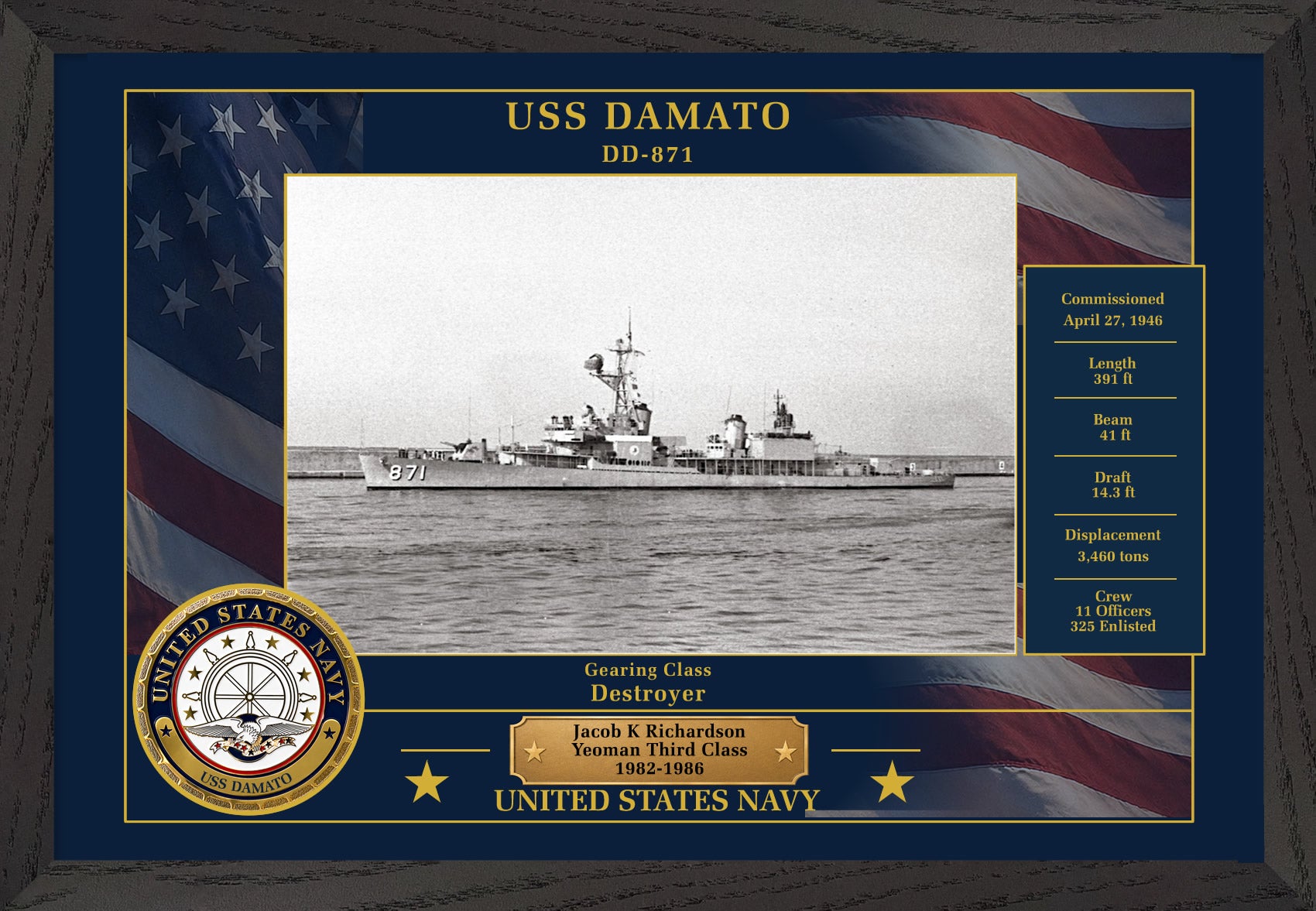 USS Damato DD-871 Framed Patriotic Photo