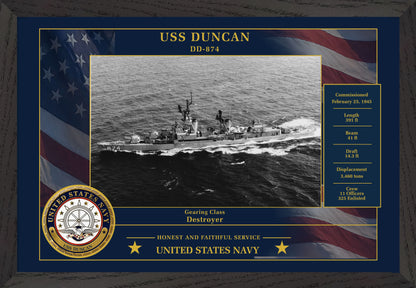 USS Duncan DD-874 Framed Patriotic Photo