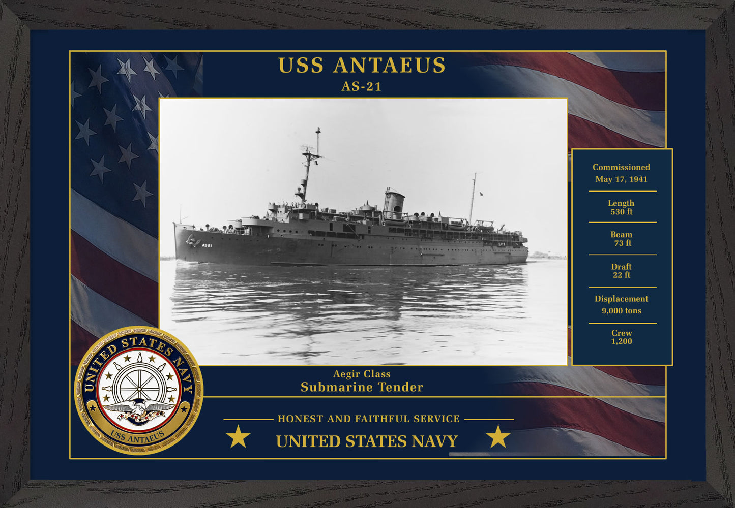 USS Antaeus AS-21 Framed Patriotic Photo
