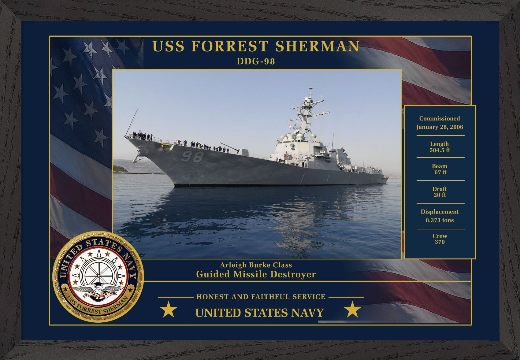 USS Forrest Sherman DDG-98 Framed Patriotic Photo