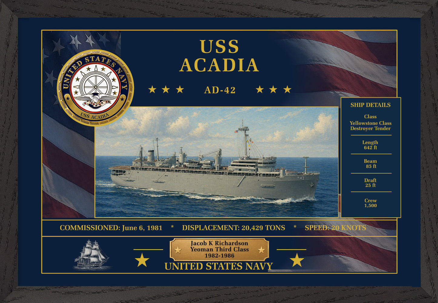 USS Acadia AD-42 Framed Patriotic Art