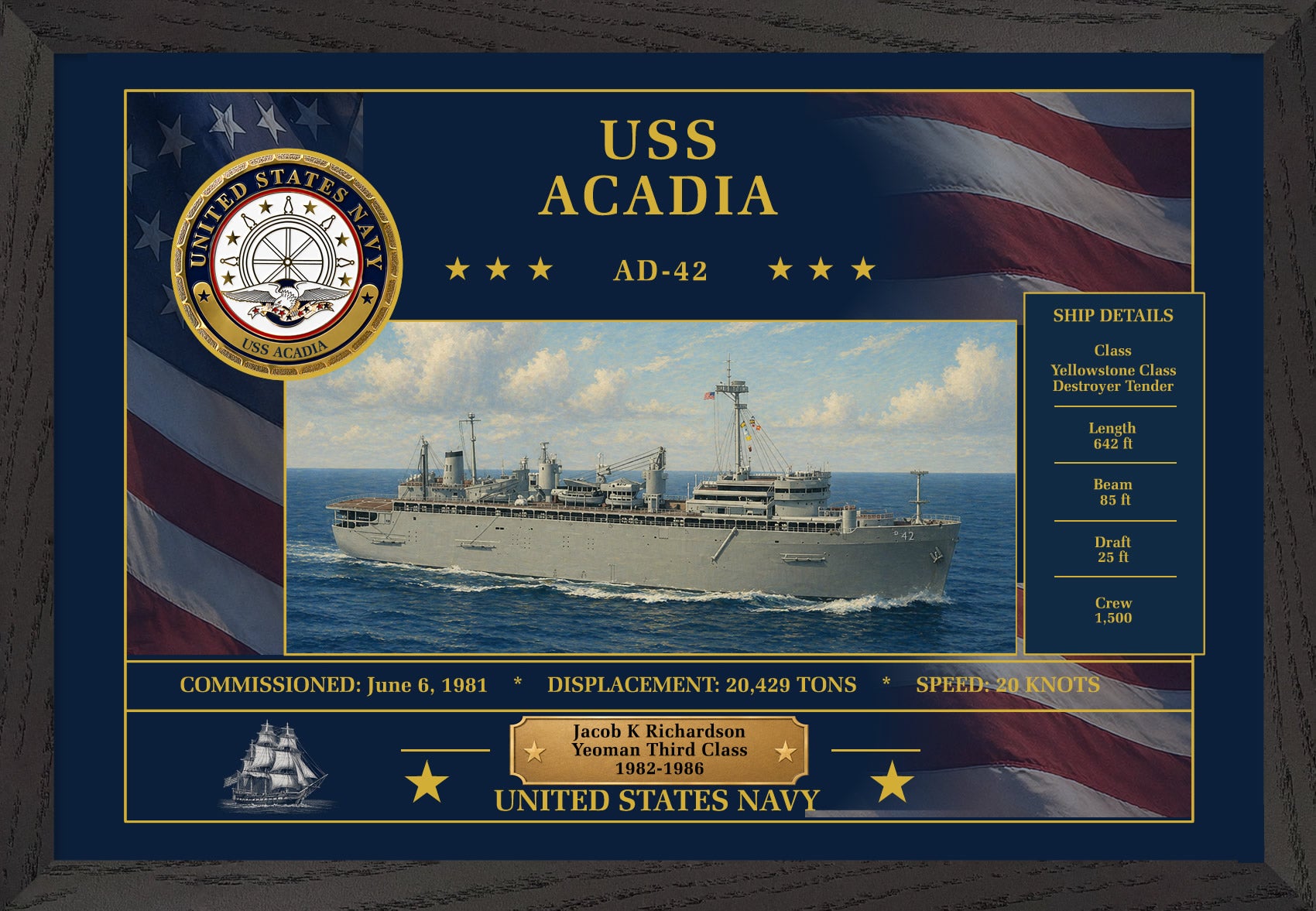 USS Acadia AD-42 Framed Patriotic Art