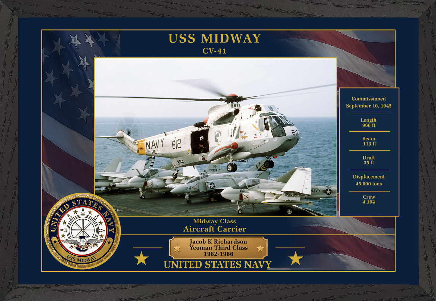 USS Midway CV-41 Framed Patriotic Photo
