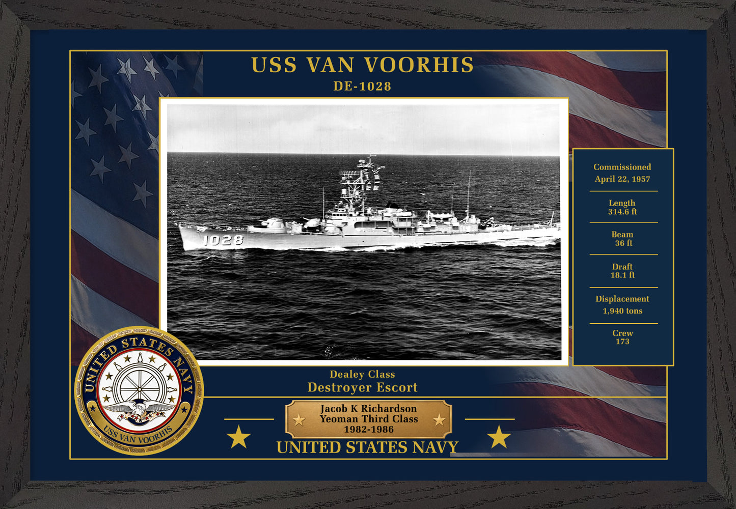 USS Van Voorhis DE-1028 Framed Patriotic Photo
