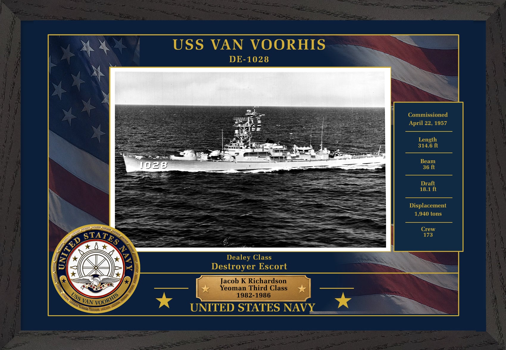 USS Van Voorhis DE-1028 Framed Patriotic Photo