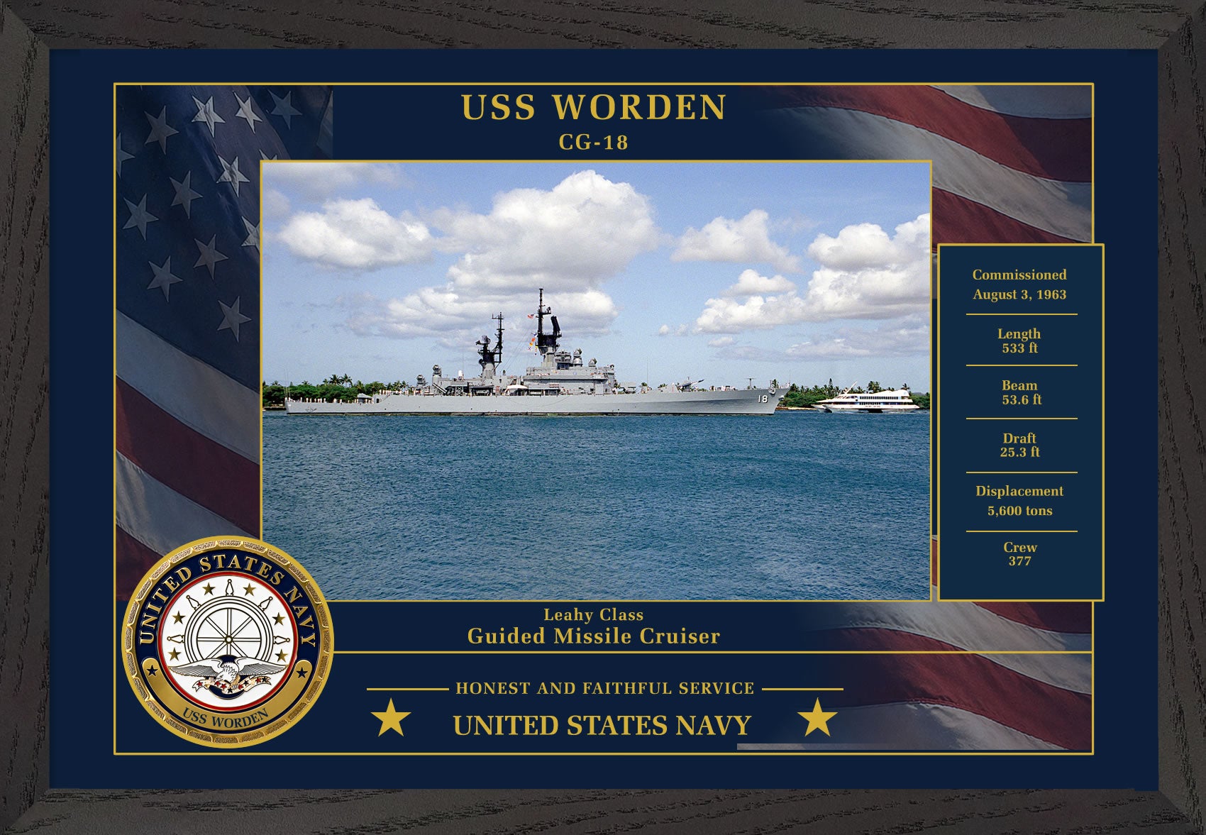 USS Worden CG-18 Framed Patriotic Photo