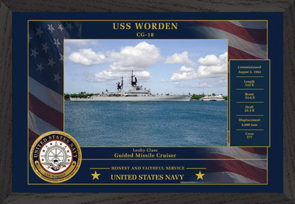 USS Worden CG-18 Framed Patriotic Photo