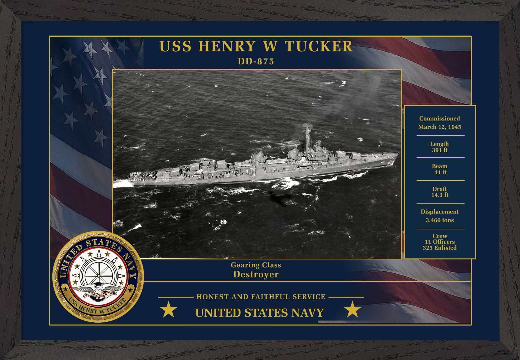 USS Henry W Tucker DD-875 Framed Patriotic Photo