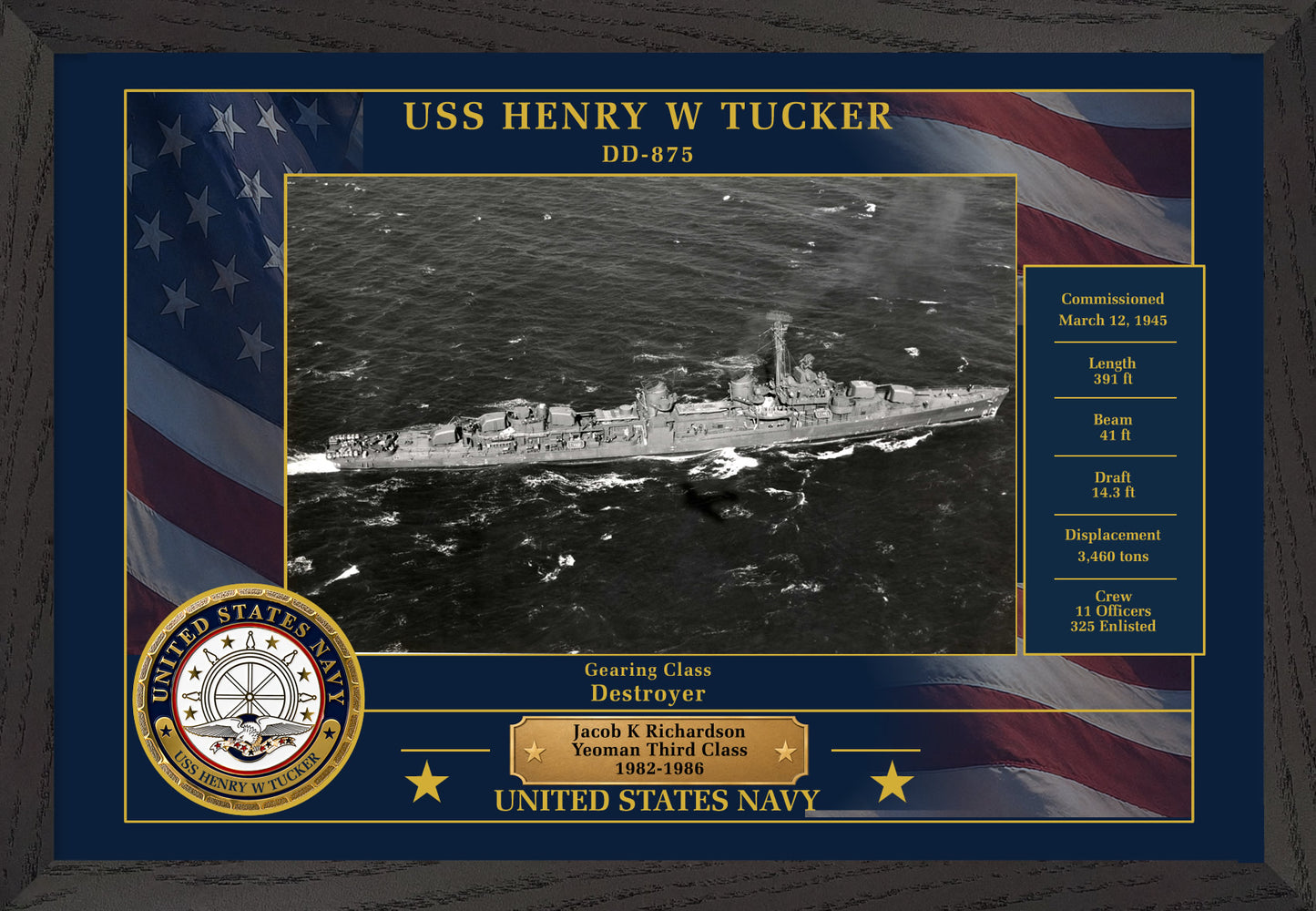 USS Henry W Tucker DD-875 Framed Patriotic Photo