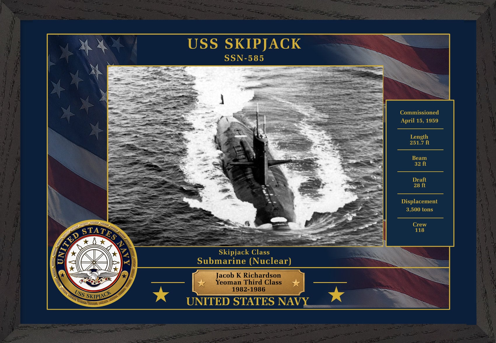 USS Skipjack SSN-585 Framed Patriotic Photo