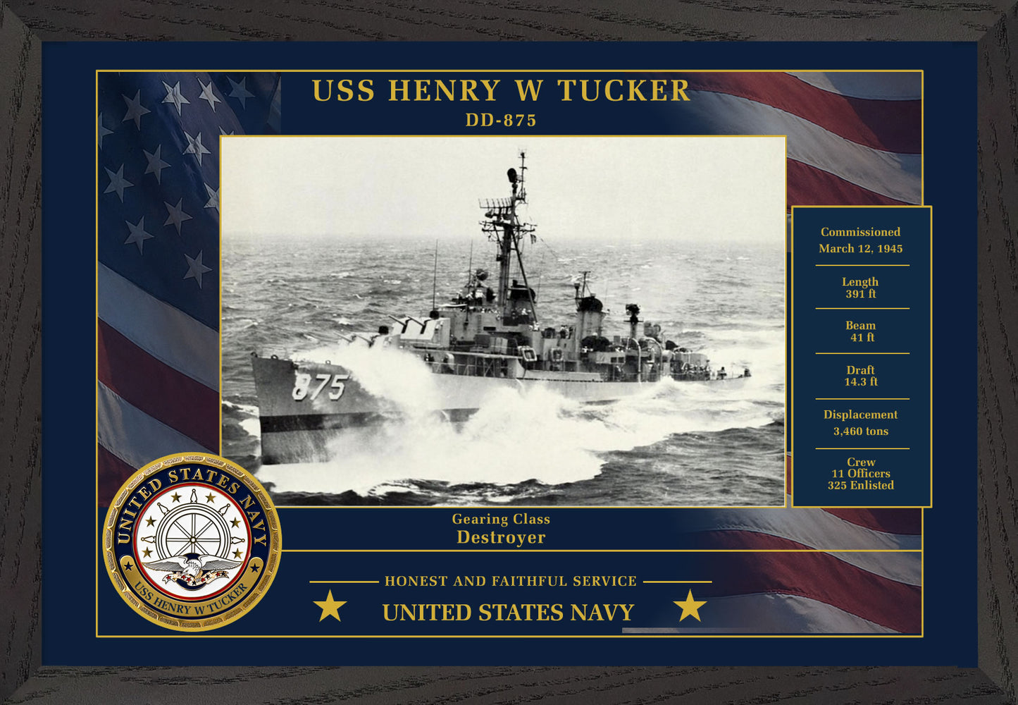 USS Henry W Tucker DD-875 Framed Patriotic Photo