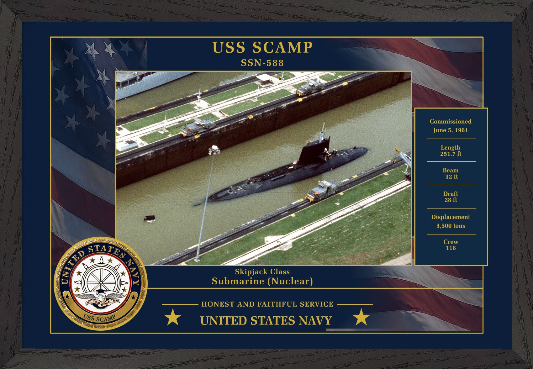 USS Scamp SSN-588 Framed Patriotic Photo
