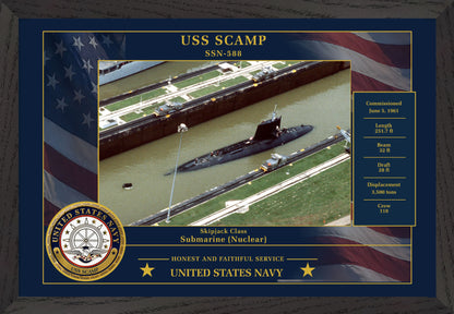 USS Scamp SSN-588 Framed Patriotic Photo