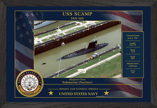 USS Scamp SSN-588 Framed Patriotic Photo