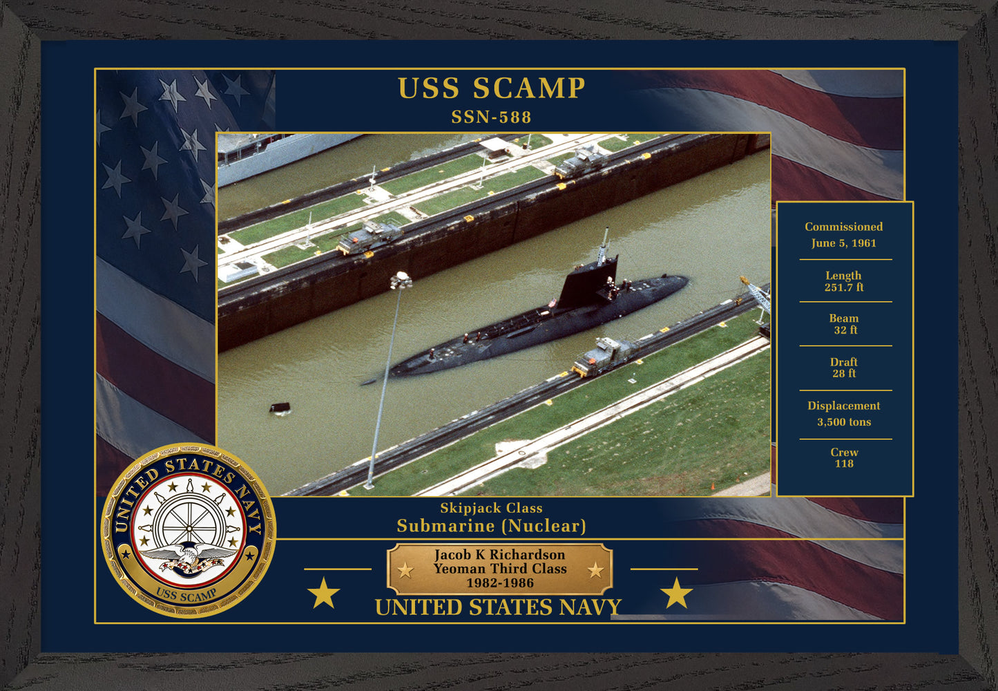 USS Scamp SSN-588 Framed Patriotic Photo