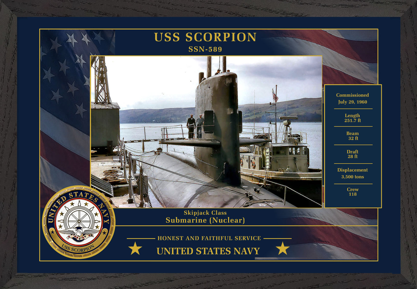 USS Scorpion SSN-589 Framed Patriotic Photo