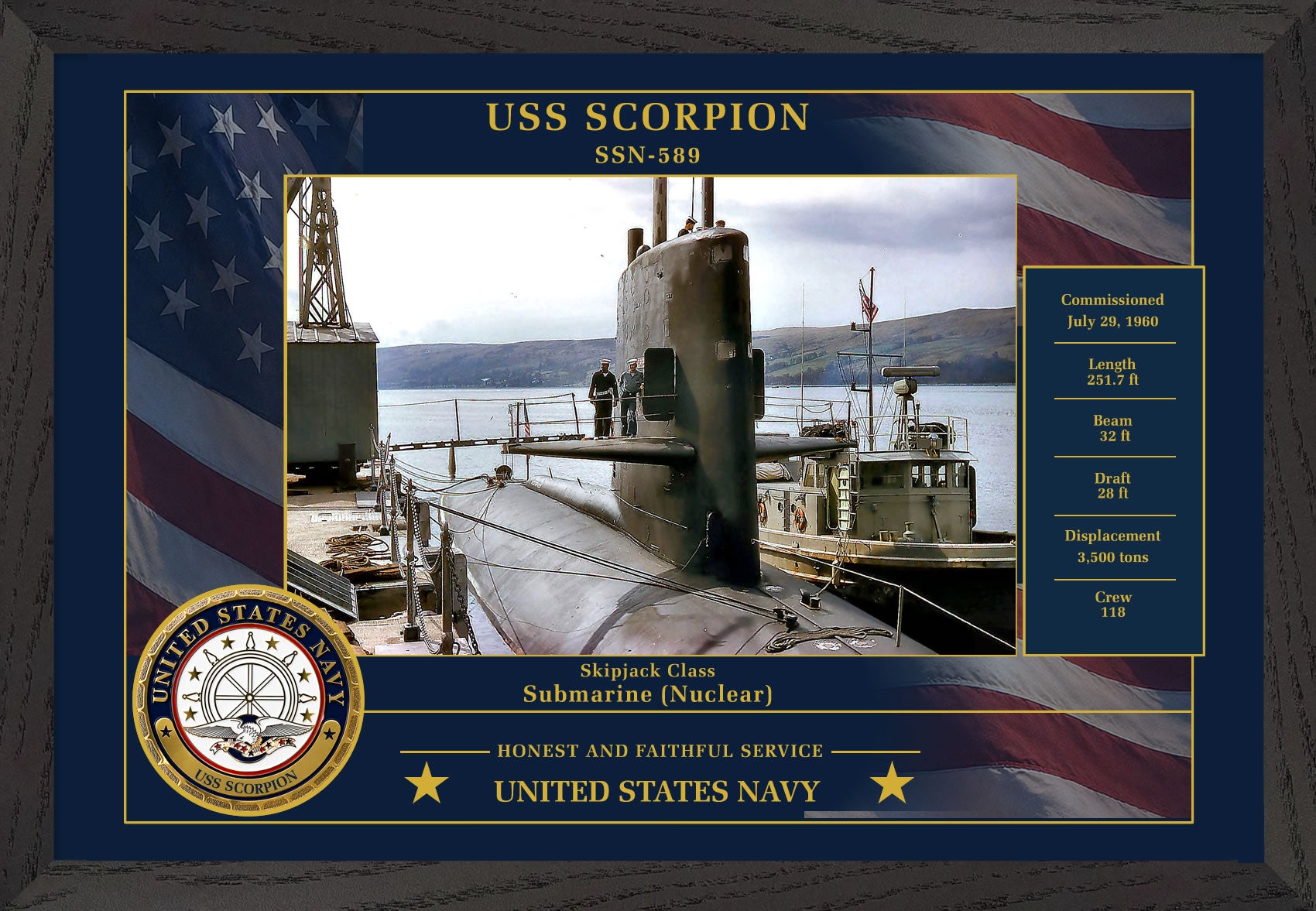 USS Scorpion SSN-589 Framed Patriotic Photo