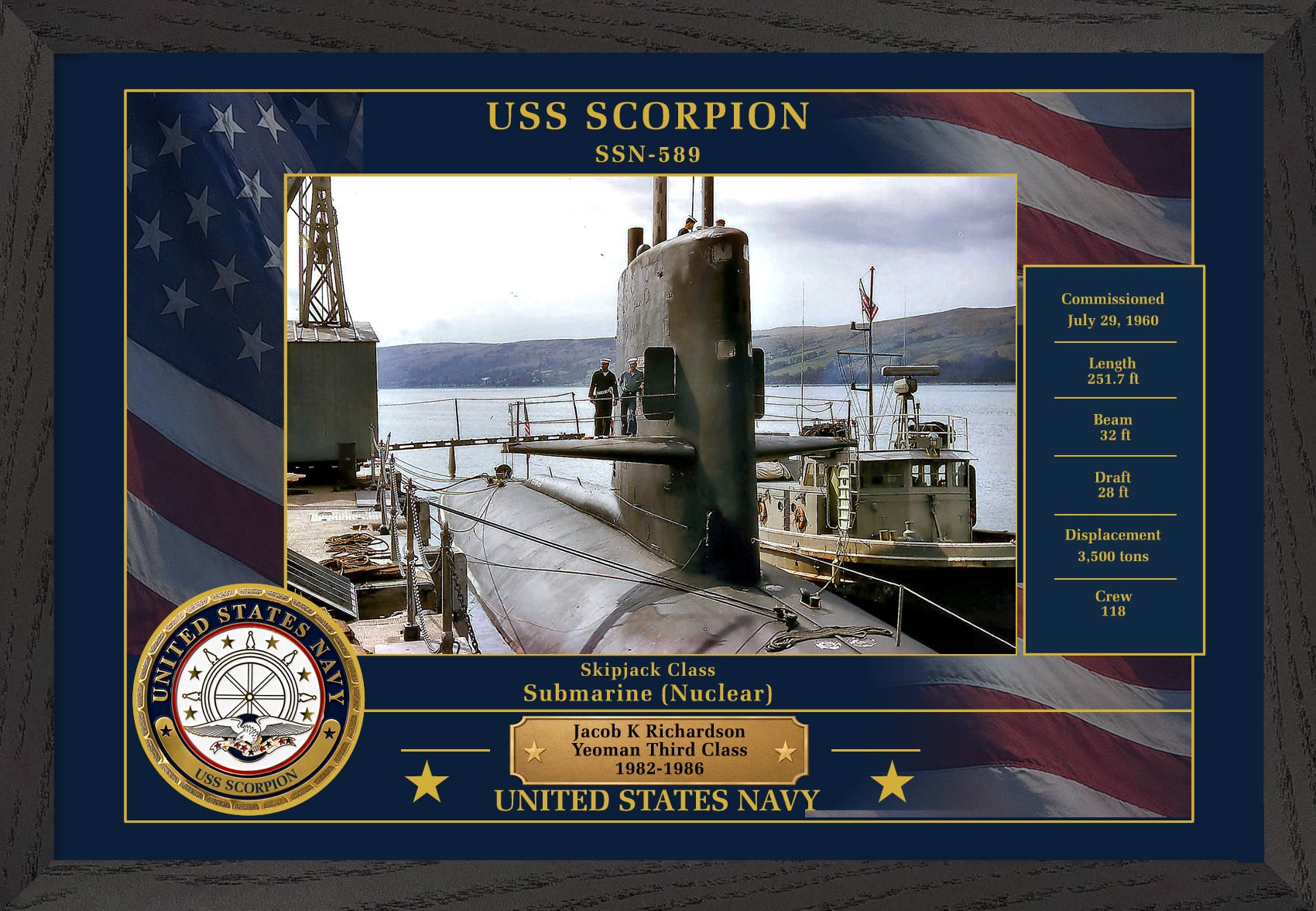 USS Scorpion SSN-589 Framed Patriotic Photo