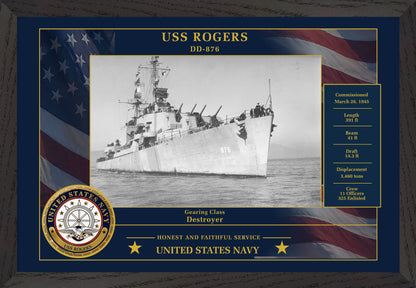 USS Rogers DD-876 Framed Patriotic Photo