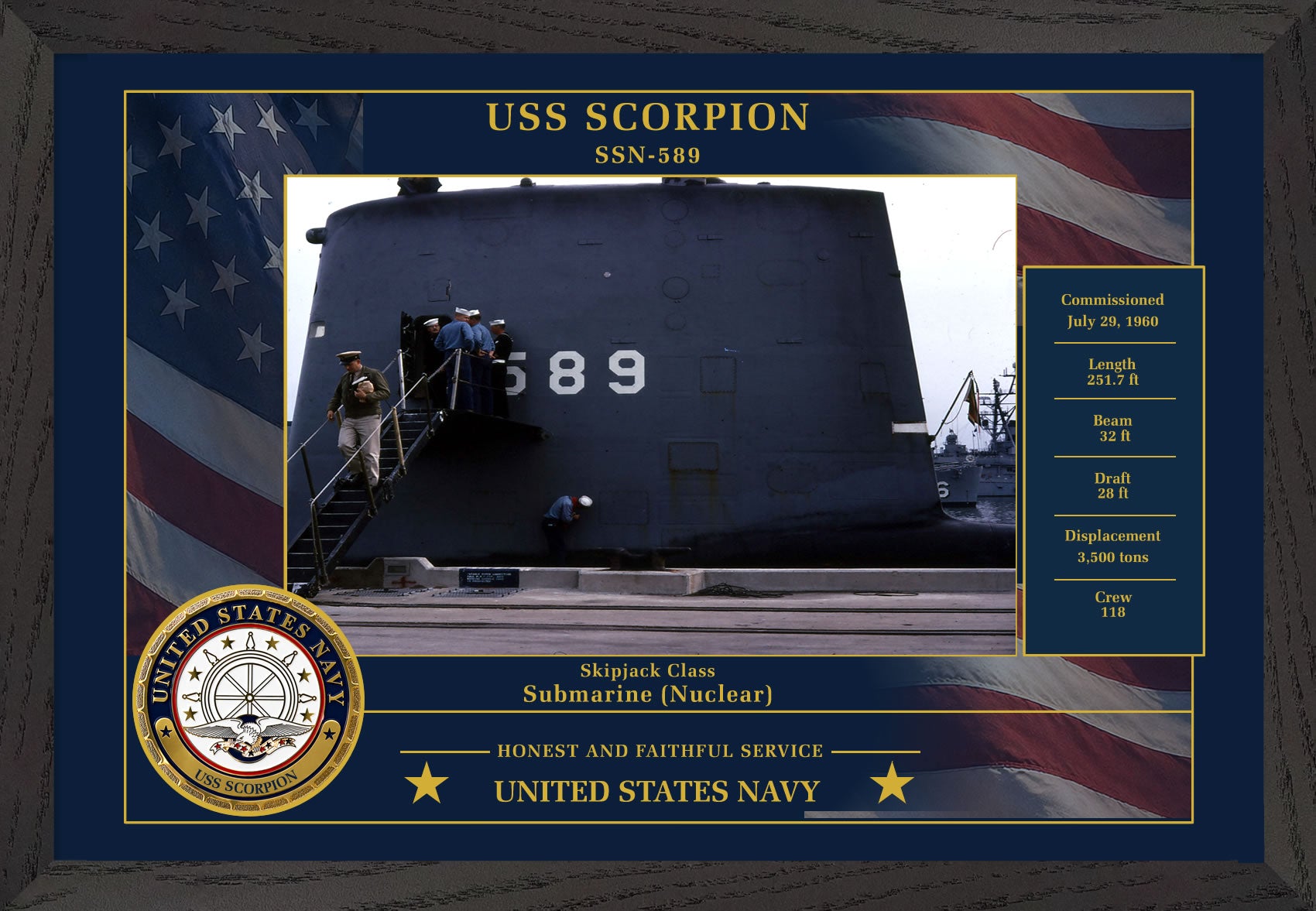 USS Scorpion SSN-589 Framed Patriotic Photo