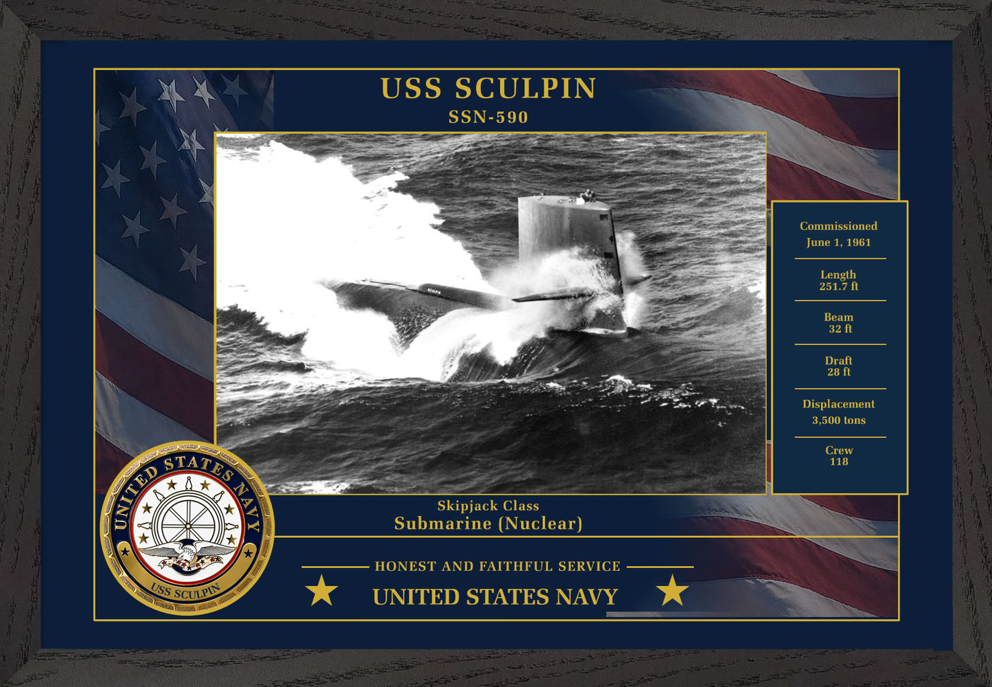 USS Sculpin SSN-590 Framed Patriotic Photo