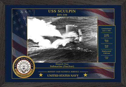 USS Sculpin SSN-590 Framed Patriotic Photo