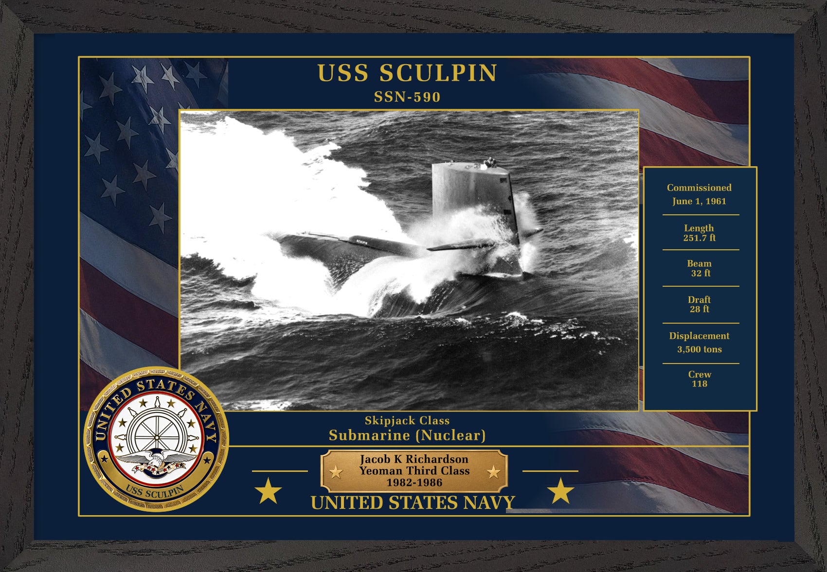 USS Sculpin SSN-590 Framed Patriotic Photo